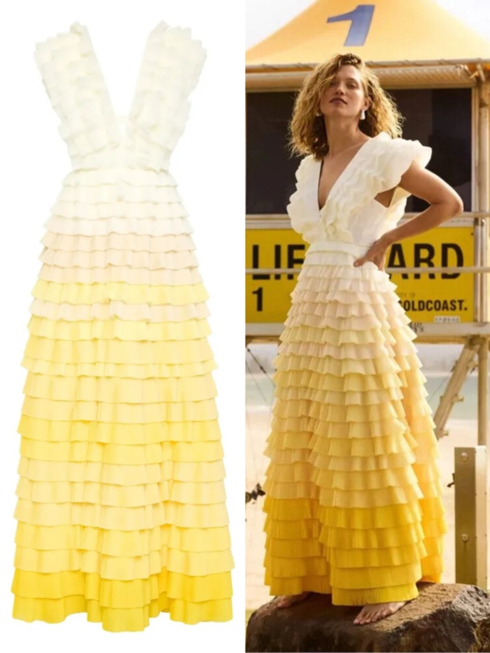 AJE REFLECTION OMBRE GOWN IN IVORY/ACACIA YELLOW, US6, AU10 - Picture 3 of 15